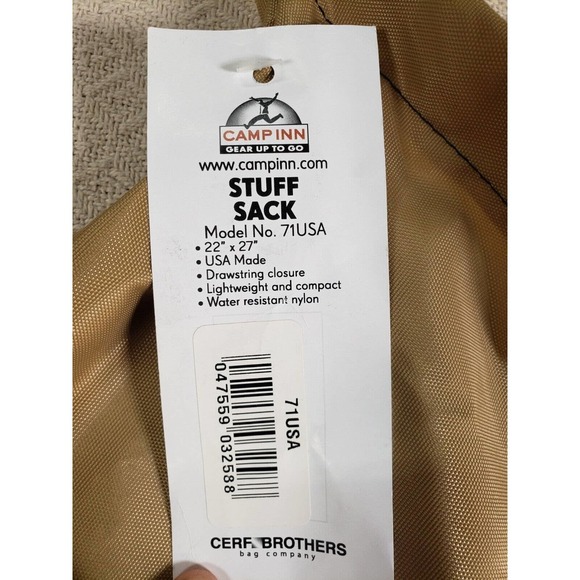 Camp Inn Bag Mens Tan‎ Lightweight Water-Resistant Nylon 22 x 27 in Stuff Sack - Picture 4 of 6